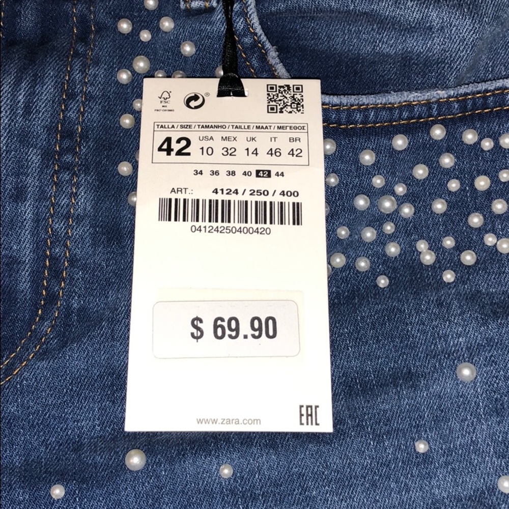 👏🏽SOLD👏🏽NWT Zara Pearl Jeans - Picture 8 of 8